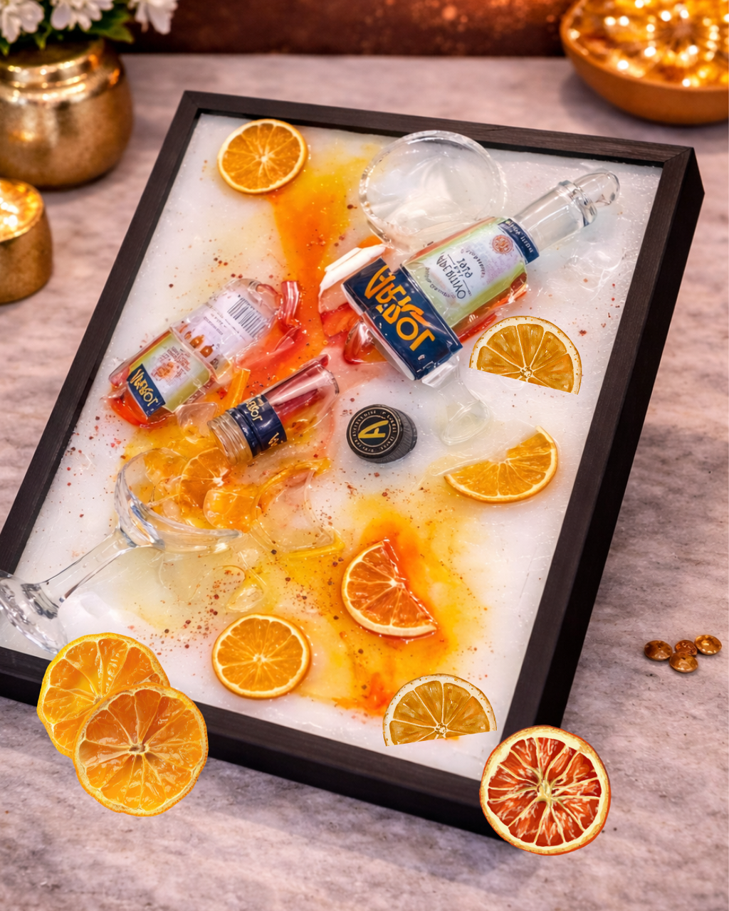Epoxidbild „Lillet“, Epoxidbild „Aperol-Spritz“, Epoxidbild nach Wunsch „Dein Drink“ – Unikate aus dem Atelier Aurora