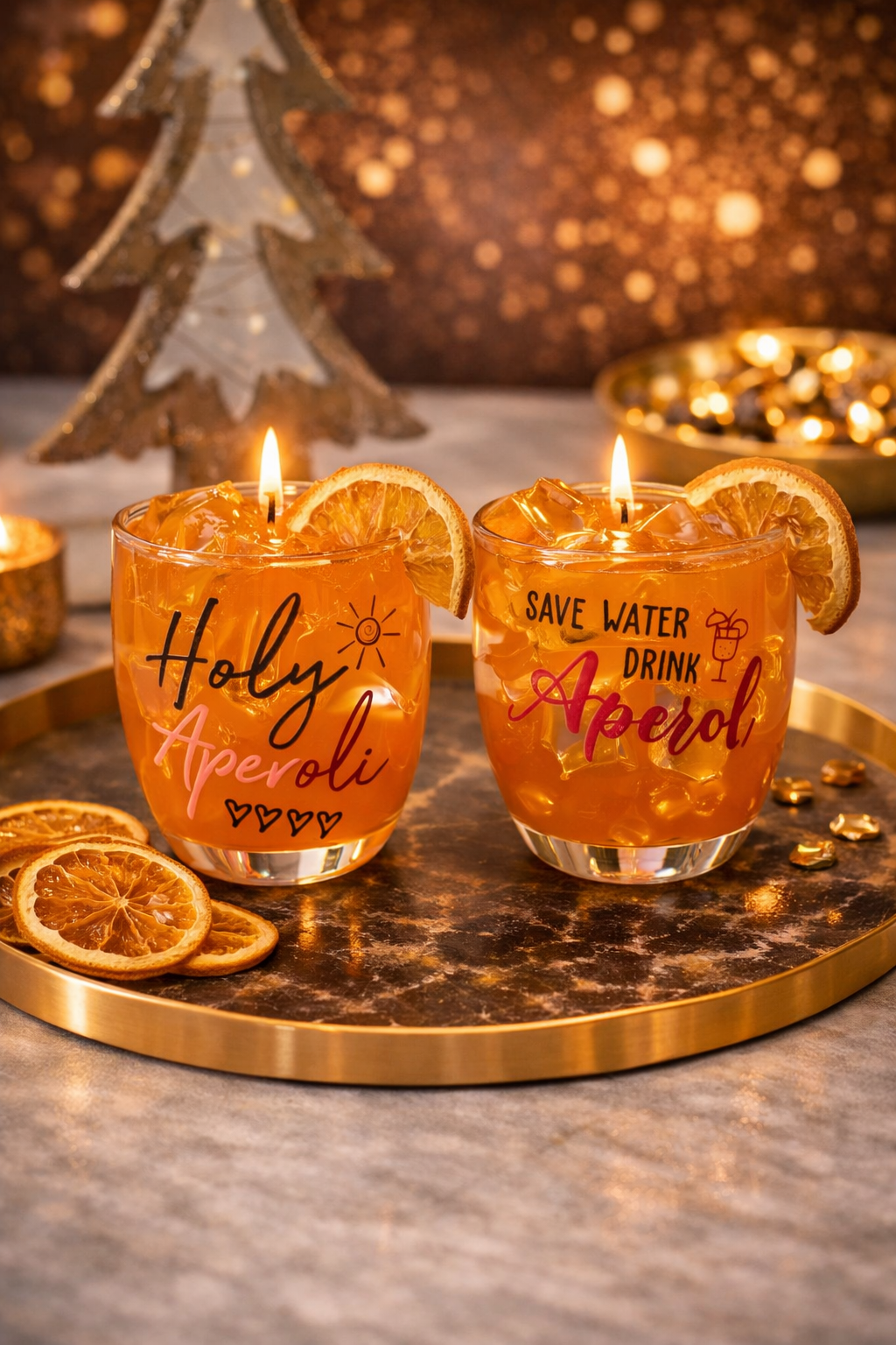 Luxus-Cocktailkerze „Aperol Spritz“ - Handgemachte Sommerdrink-Kerze