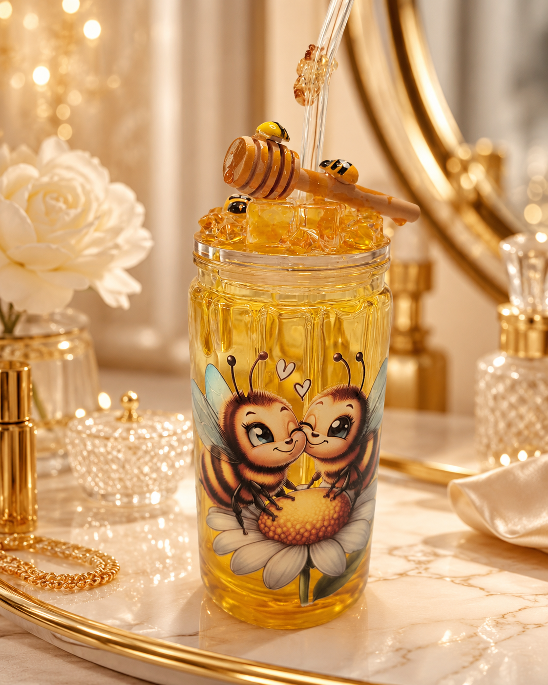 Trinkbecher mit Glitzer & Motiv – verschiedene Designs
