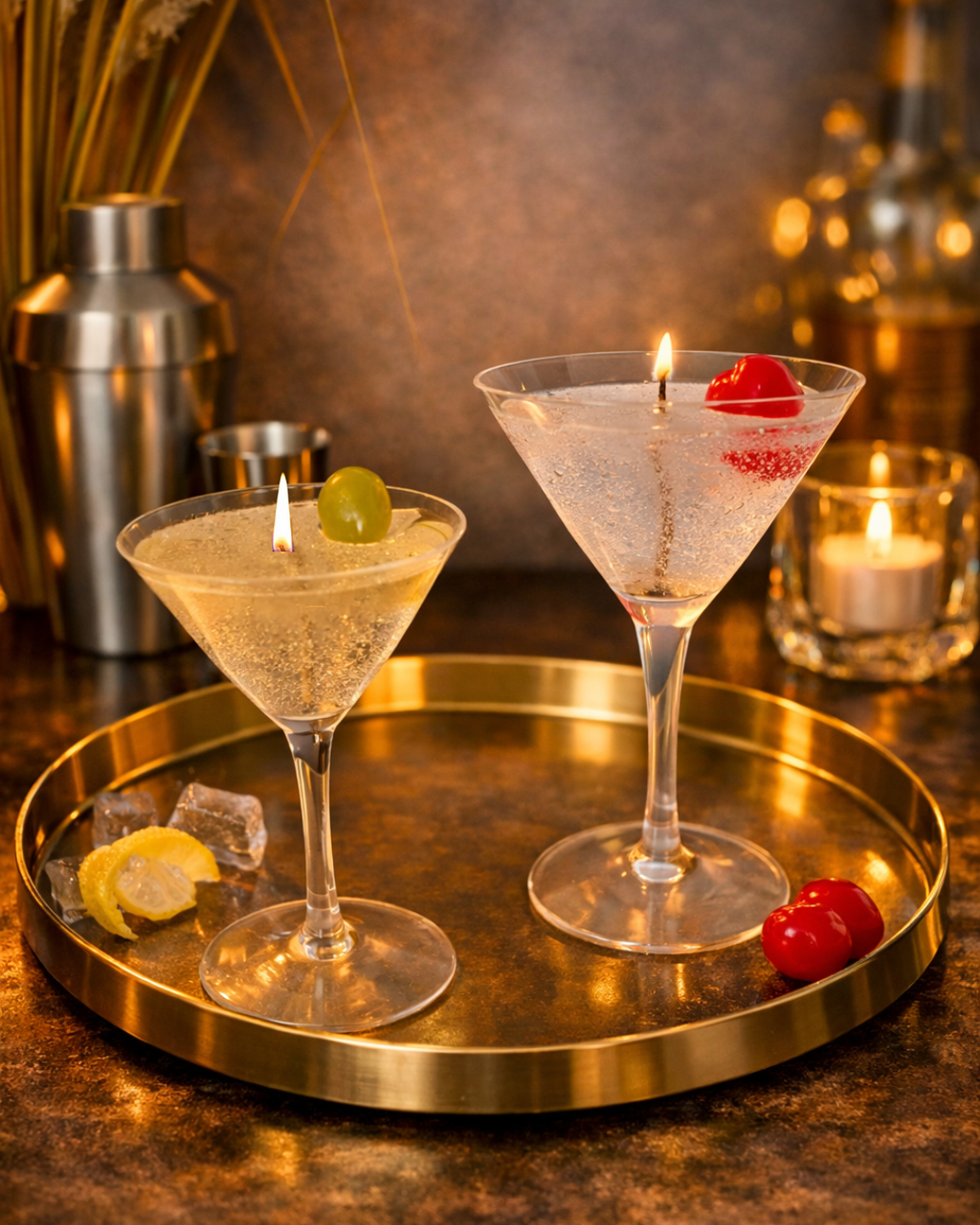 Cocktailkerzen „Martini Love“ – Olive & Kirsche