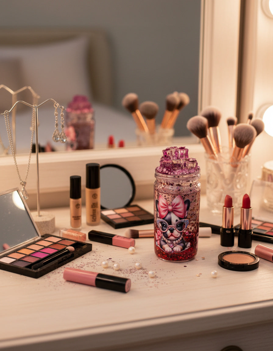 Trinkbecher mit Glitzer & Motiv – verschiedene Designs