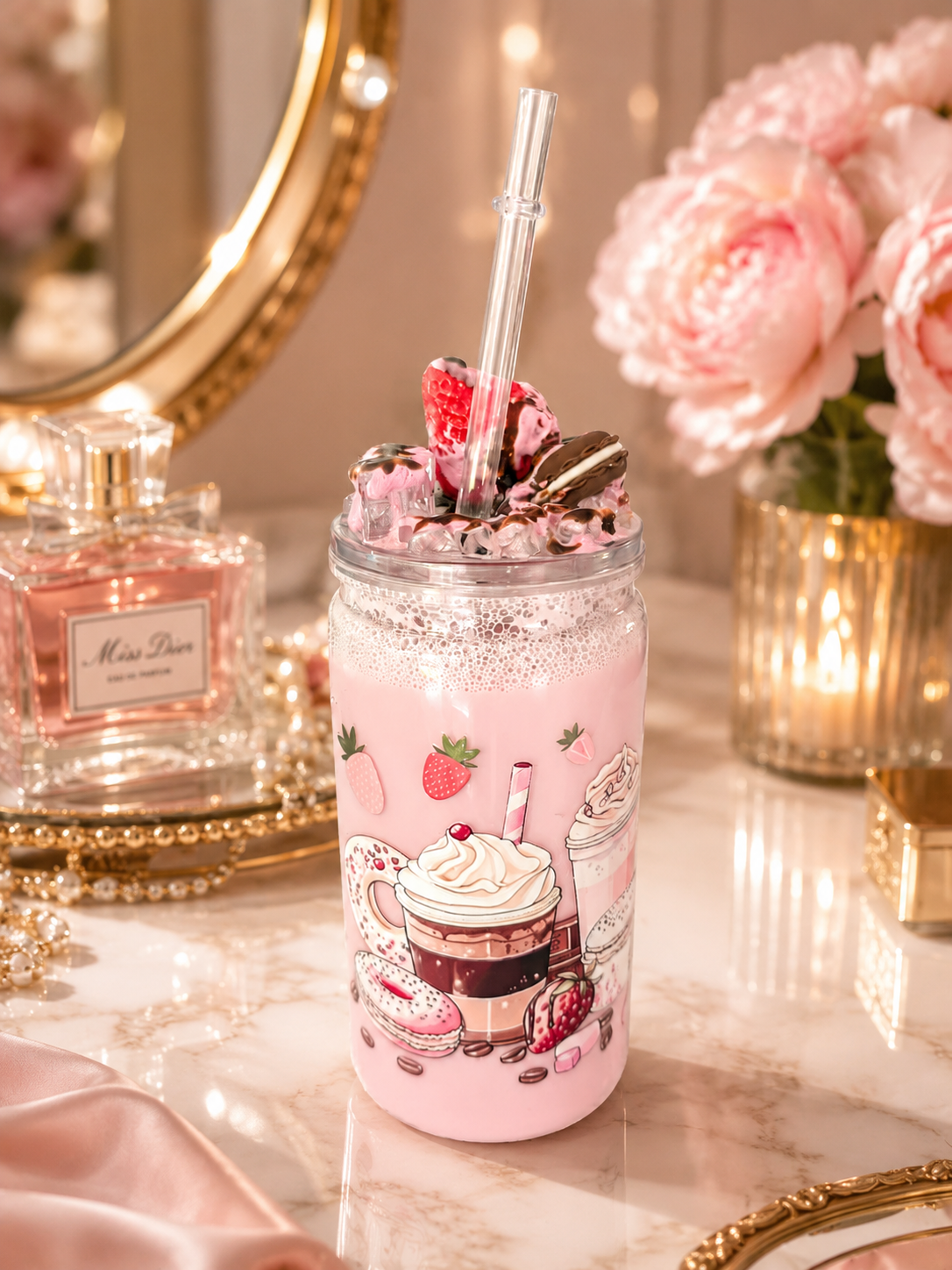 Trinkbecher mit Glitzer & Motiv – verschiedene Designs