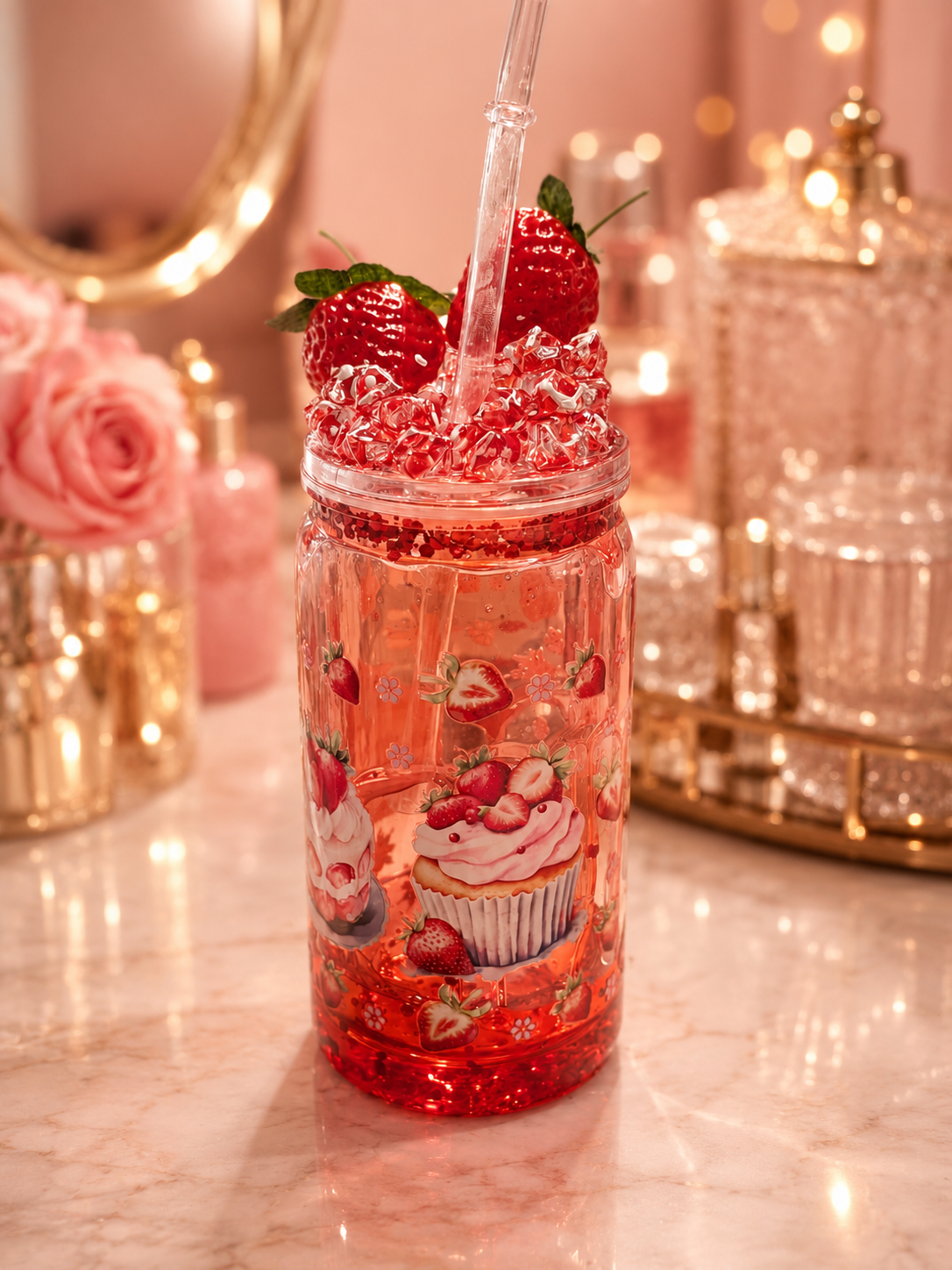 Trinkbecher mit Glitzer & Motiv – verschiedene Designs