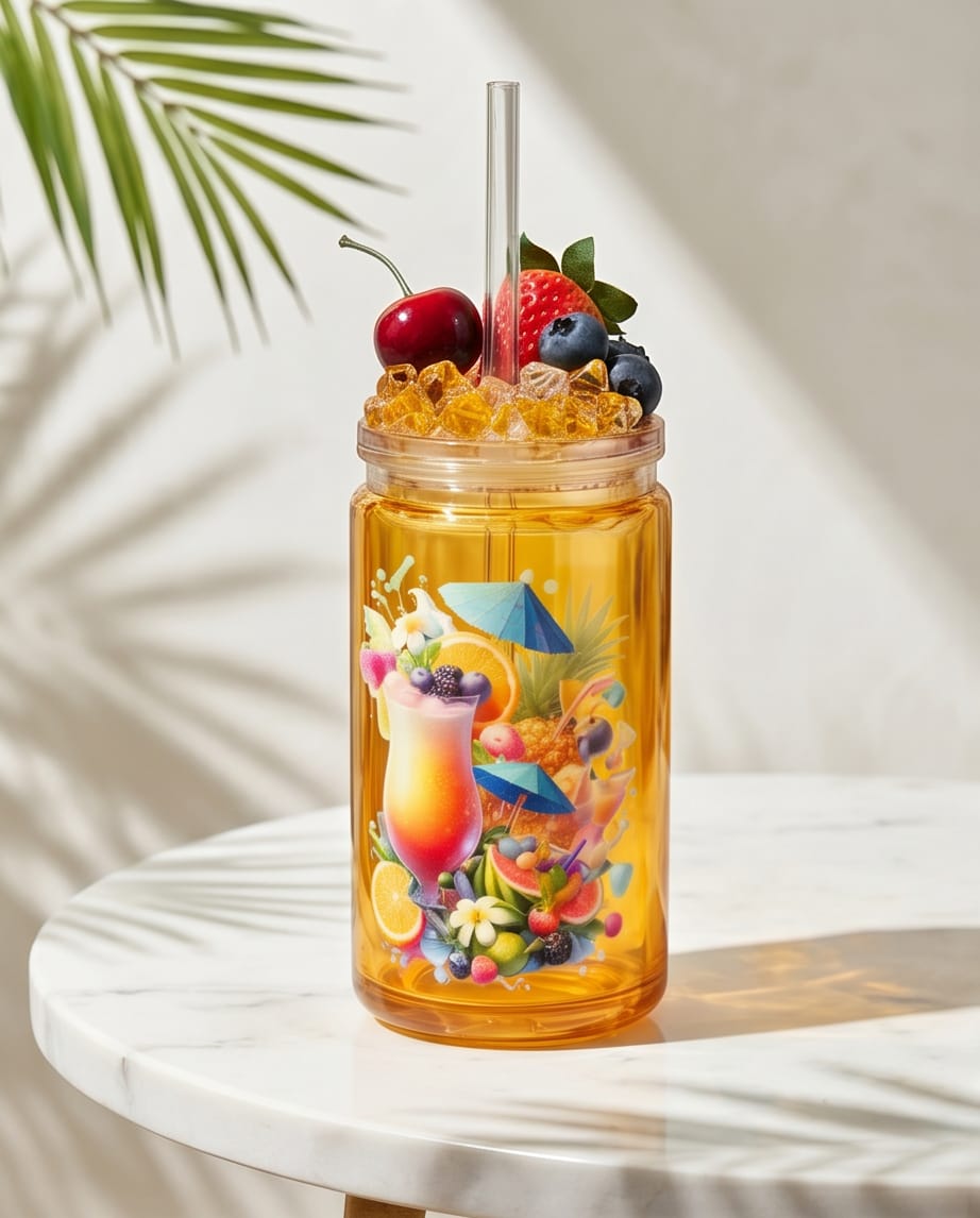 Summer Edition Trinkbecher – Früchtesirup & Milch Design (Handmade)