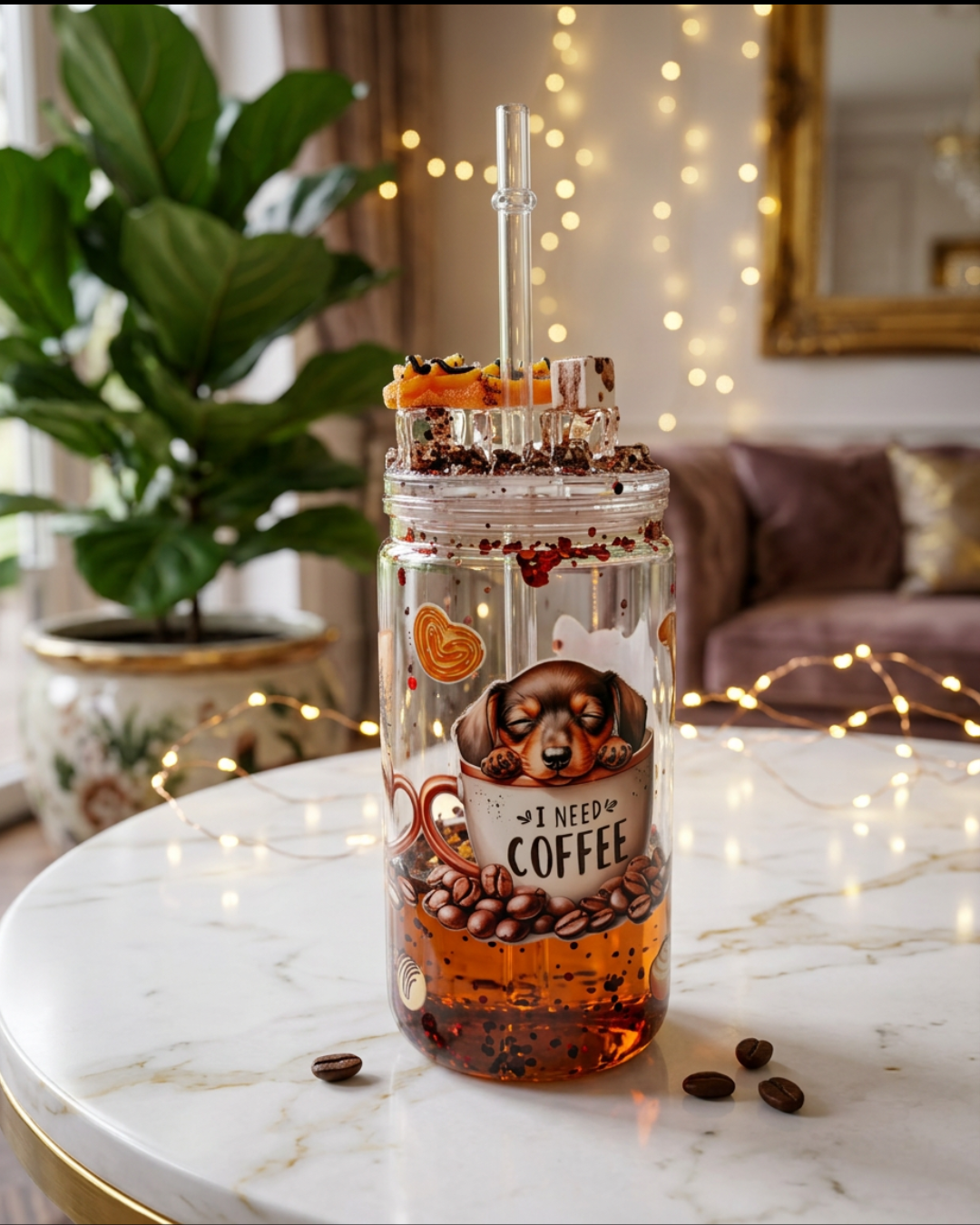Trinkbecher mit Glitzer & Motiv – verschiedene Designs