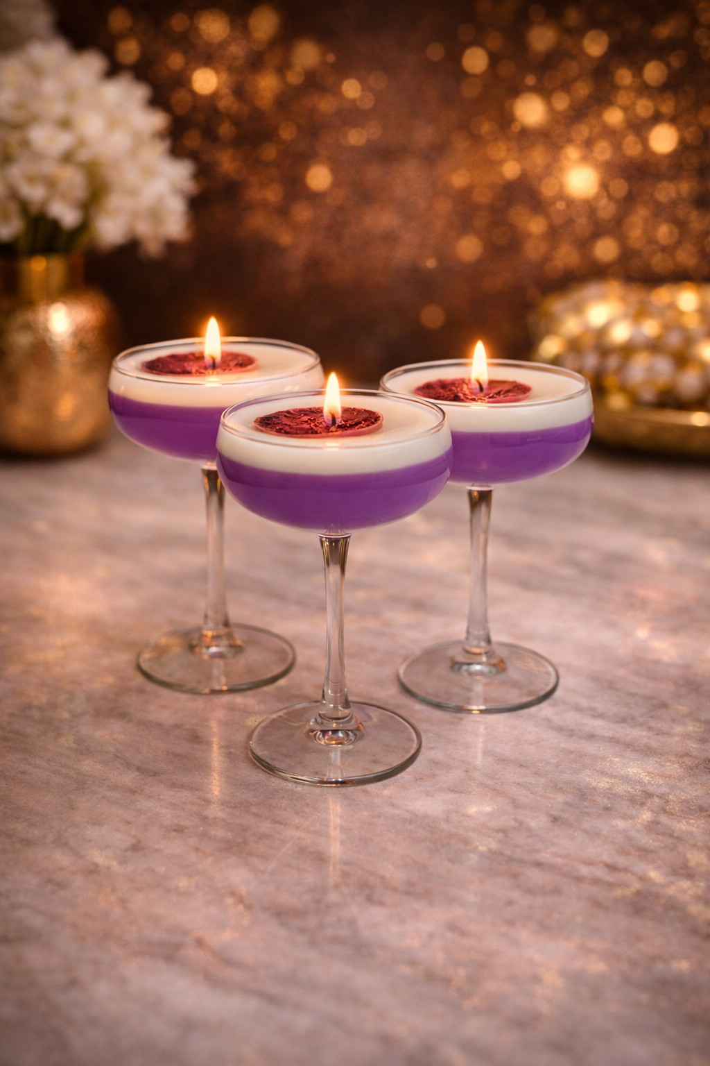 Luxus-Cocktailkerze „Lady Violett“ - Elegante Cocktailkerze im Glas
