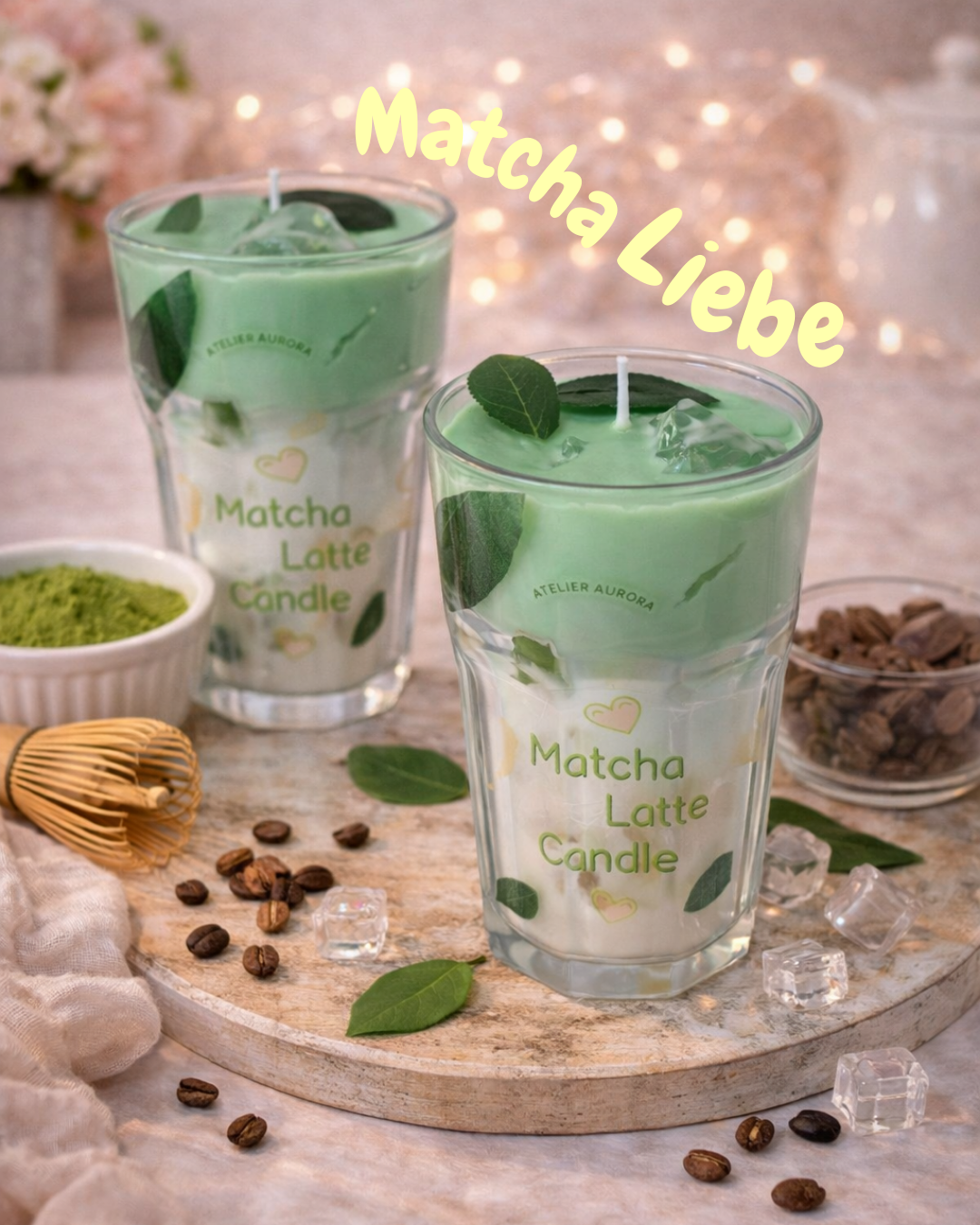 Latte-Liebe Kerze im Glas – Strawberry Matcha, Matcha Latte & Iced Coffee