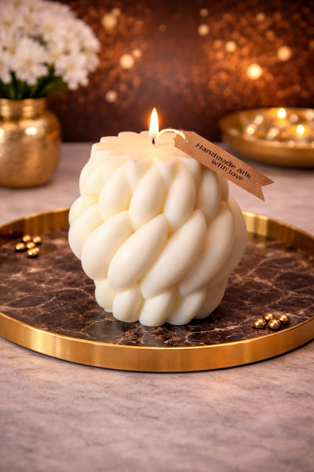 Design-Standkerzen in Creme – Bubble, Twist & Rose