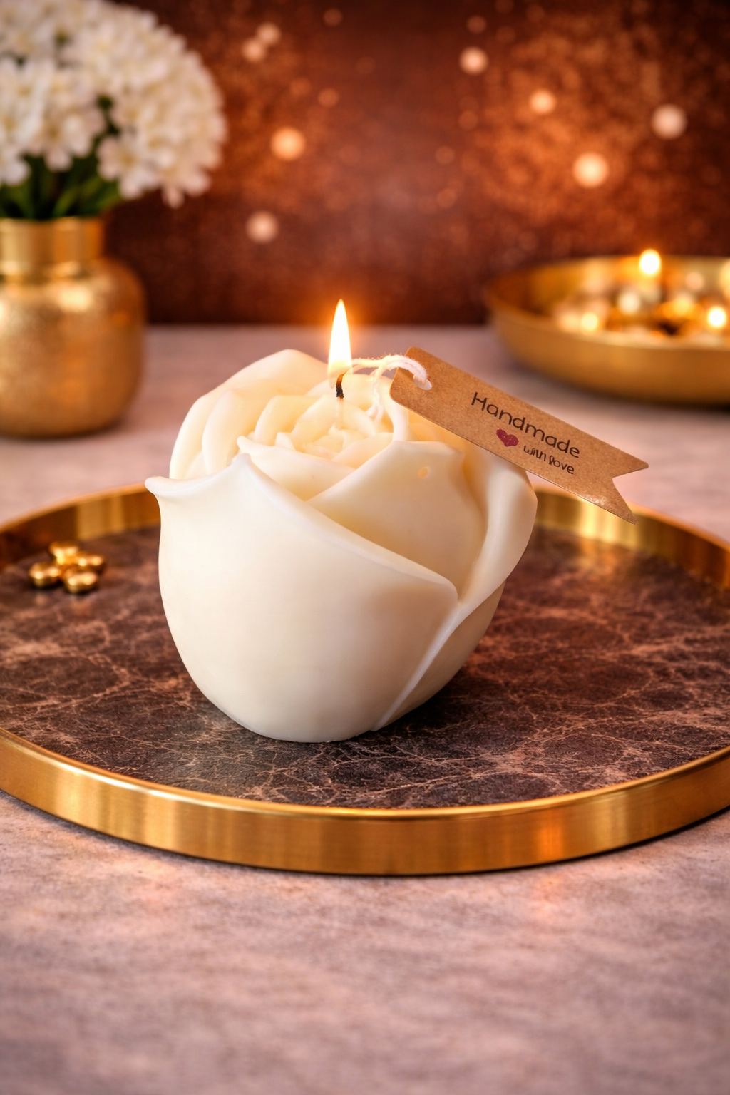 Design-Standkerzen in Creme – Bubble, Twist & Rose